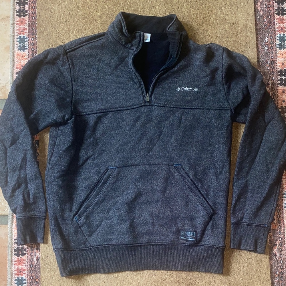 Columbia Men's Quarter Zip Mock Neck Sweater Fleece Kangaroo Pocket